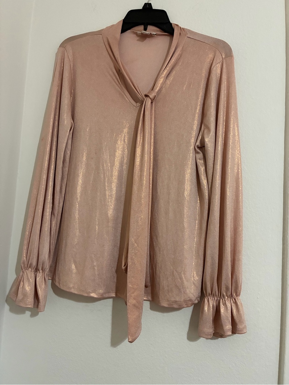 Cato Metallic Blush Tie-Neck Blouse